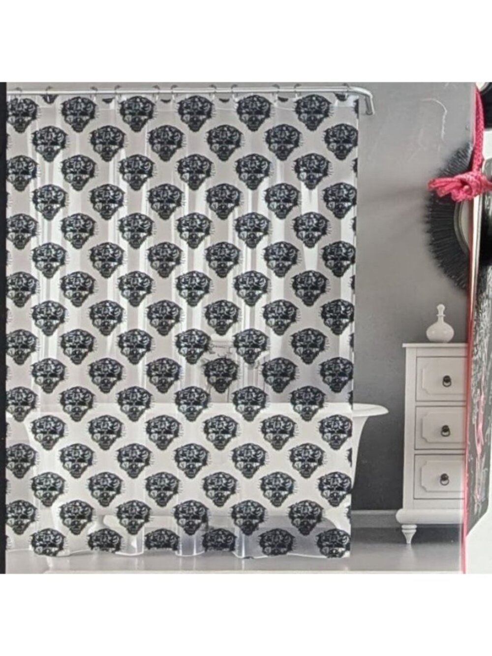 Ed Hardy Printed Shower Liner 72 x 72 " PEVA Clear Black Skulls Design NWT